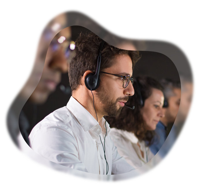 confident call center operator talking with client