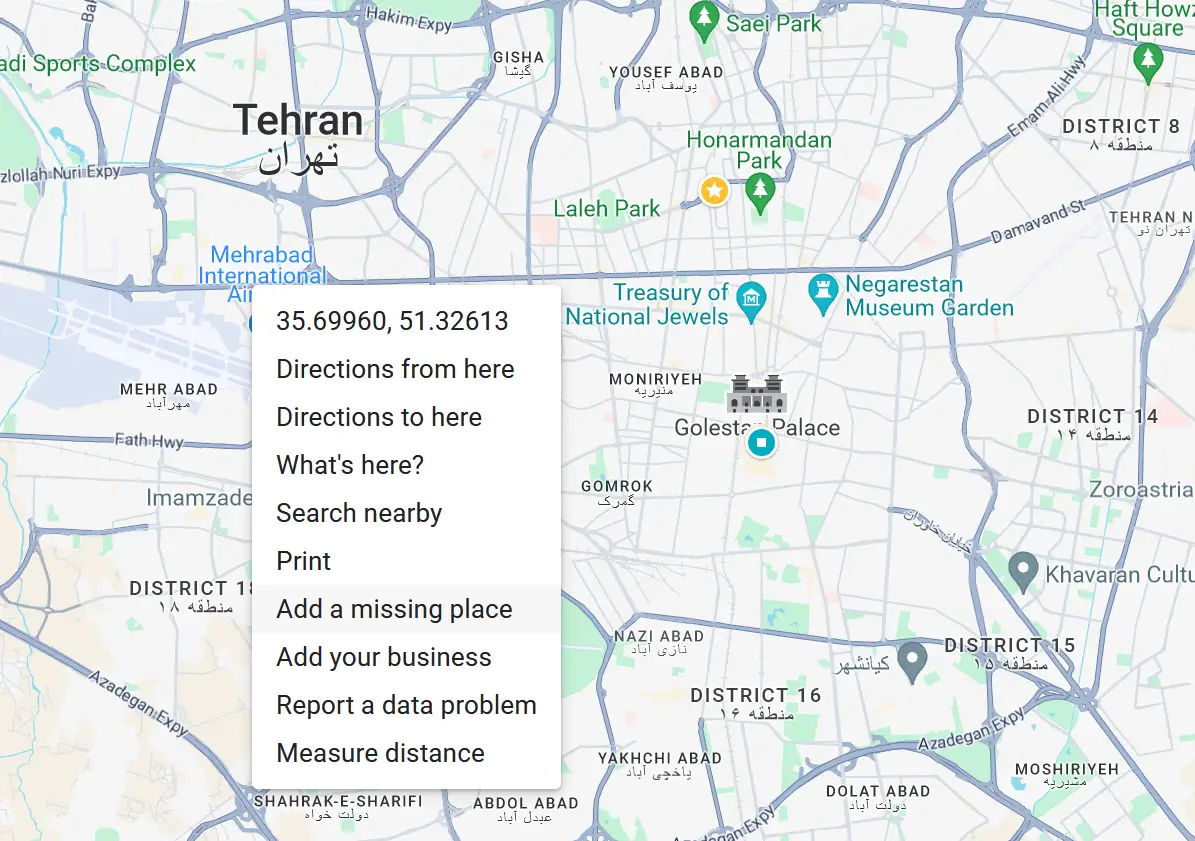 افزودن یک مکان جدید به Google Maps